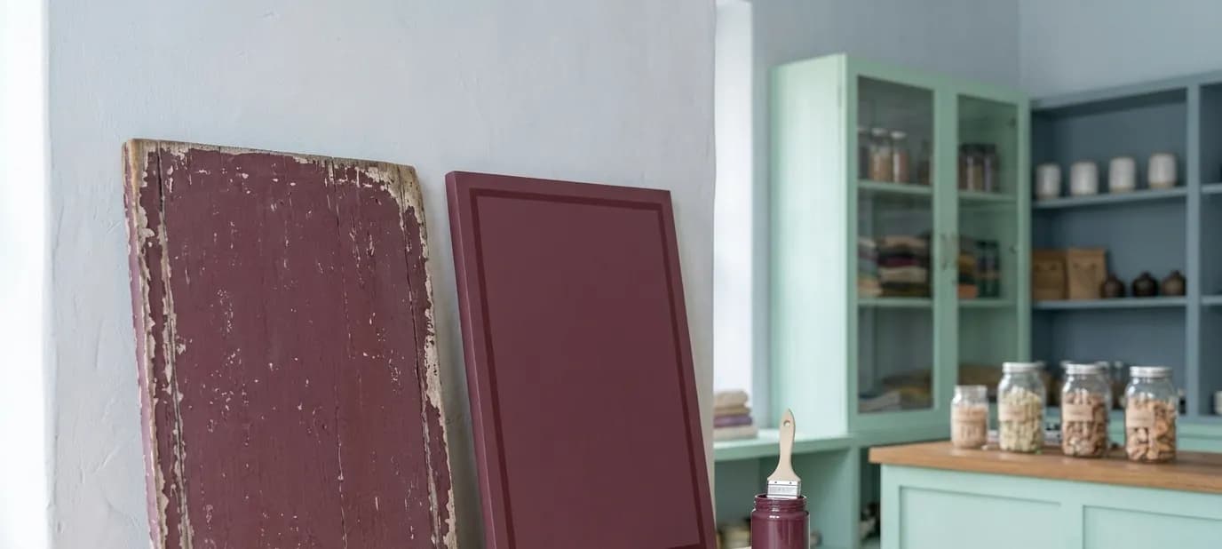 An old, weathered shop signboard leaning beside a fresh new one in the same colours