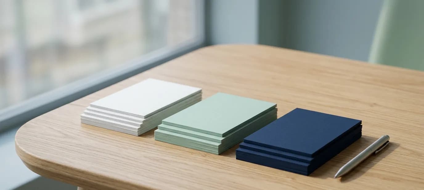 Three neat stacks of paper samples in different styles on a desk, ready to be compared