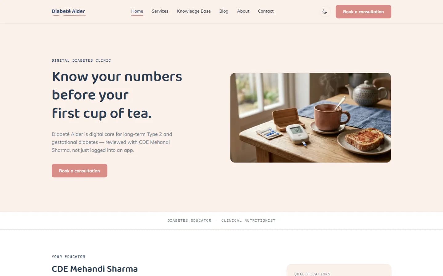 The Diabete Aider website on a computer