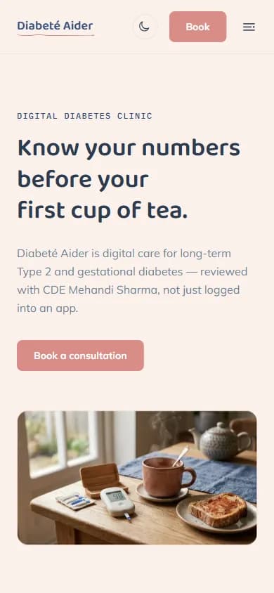 The Diabete Aider website on a phone